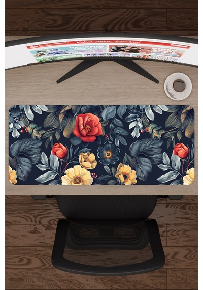 Çiçek Desenleri Kaymaz Dikişli Kauçuk Oyuncu Mousepad V5 - 70x30 Xl Gaming Mouse Pad Fare Altlığı