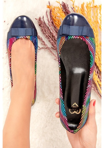 Fox Shoes Lacivert/renkli Kadın Babet 9726019507 Lacivert