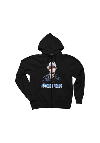 Jajutsu Kaisen Gojo Satoru Siyah Fermuarlı Kapşonlu Sweatshirt Siyah