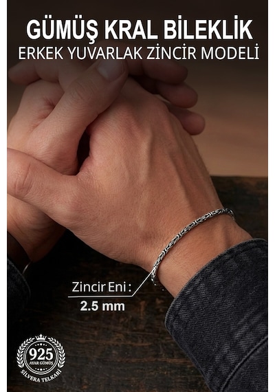 925 Ayar Gümüş Erkek Bileklik 2.5 Mm Yuvarlak Zincir Kral Bileklik St426 98155119