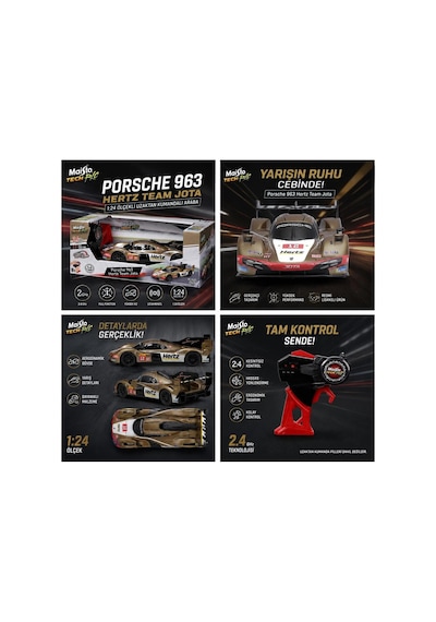 R/c Porsche 963 Hertz Team Jota 1:24 Uzaktan Kumandalı Yarış Arabası 2.4 Ghz Full Fonksiyon