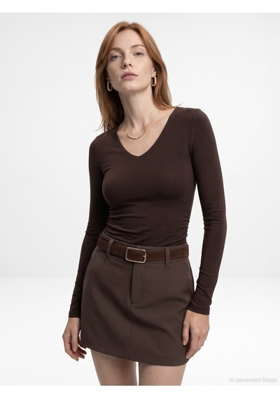 Dilvin 33215 Sıcak Tutan V Yaka Bra-free Top Koyu Kahve