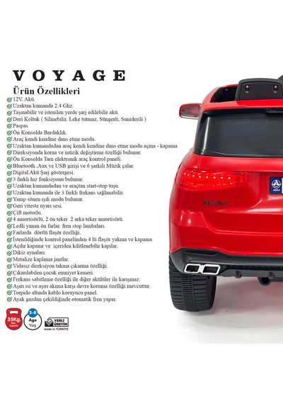 Akülü Kumandalı Araba Kırmızı Voyage Gt 4x2 Deri Koltuklu