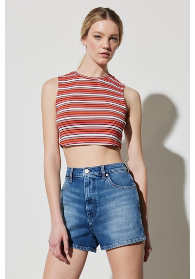 Lee Wrangler Regular Fit Normal Kesim Bisiklet Yaka Kolsuz Çizgili Crop Bluz Renkli