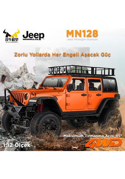Mn Model Mn128 1/12 Jeep Wrangler Rubicon 4wd Rc Model Crawler Offroad Truck Uzaktan Kumandalı Araba Rtr Turuncu+dahili Işık Seti Mn-128