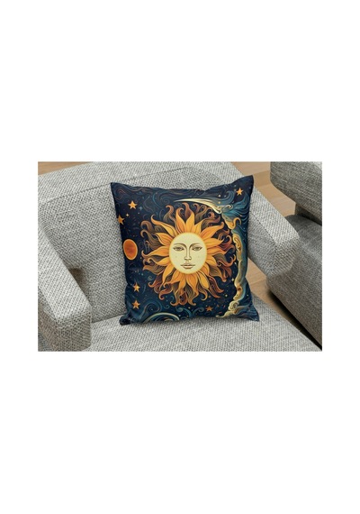 Sun And Moon Art Desenlı Kare Yastık Kılıfı Çok Renklı