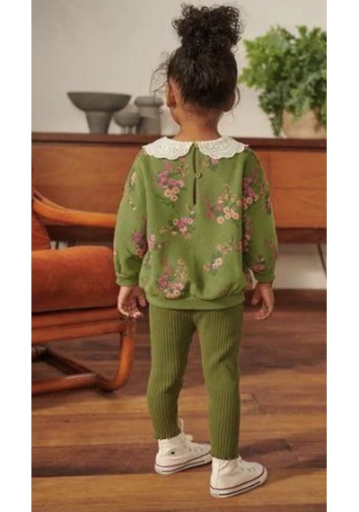 Lolliboomkids Yeni Sezon Bebe / Önlük Yaka Yeşil Renk Çiçek Baskılı Sweatshirt Ve Fitilli Kadife Taytlı Alt Üst Takım Yeşil Lolliboomkids Yeni Sezon Bebe / Önlük Yaka Yeşil Renk Çiçek Baskılı Sweatshirt Ve Fitilli Kadife Taytlı Alt Üst Takım Yeşil