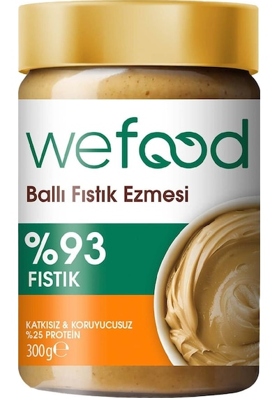 Wefood Şekersiz Ham Ballı Fıstık Ezmesi 300 gr (Fıstık Parçacıklı).