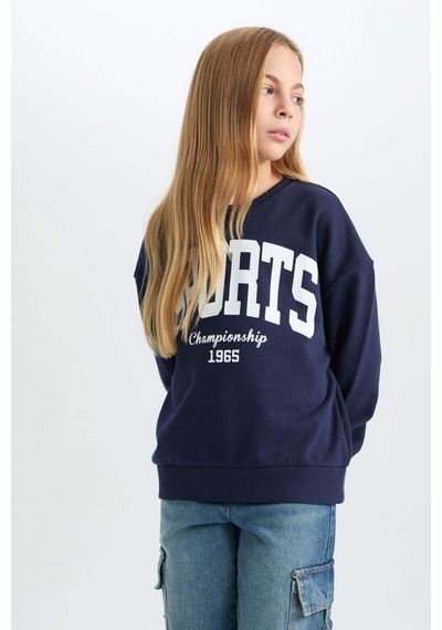 DeFacto Kız Çocuk Relax Fit Bisiklet Yaka Baskılı Sweatshirt D6626A824AUNV251 Lacivert DeFacto Kız Çocuk Relax Fit Bisiklet Yaka Baskılı Sweatshirt D6626A824AUNV251 Lacivert