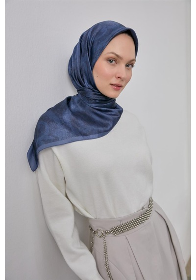 Silk Home Polyester Karışımlı Shiny Eşarp İndigo Etnik Desenli Parlak Dokulu 90x90 Çok Renkli