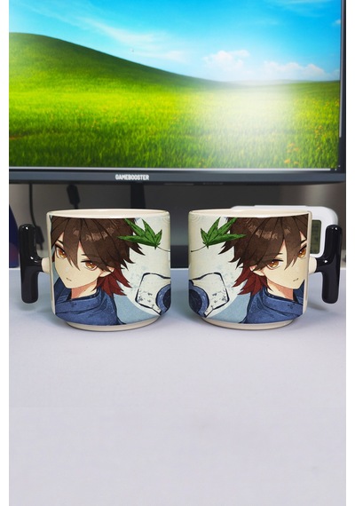 Gaming Genshin İmpact Baskılı Seramik Lüks Kupa 1 Adet T Şeklinde Özel Siyah Kulp Dalga Kulp V4t Çok Renkli