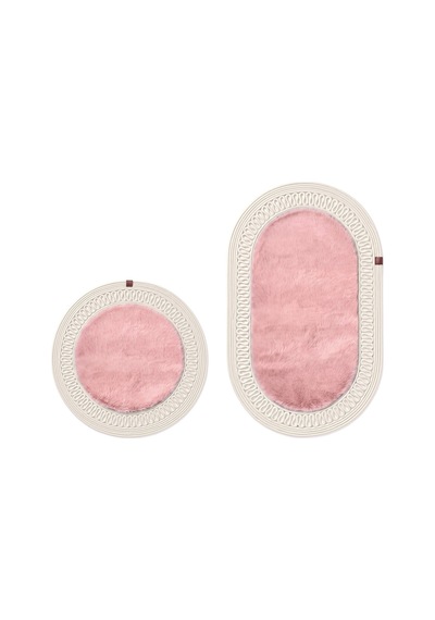 Banyo Paspası Takımı 60x100+60x60 Cm İç Trikot Pembe & Krem