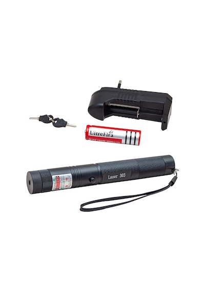 Yeşil Lazer Şarjlı 5000mw 532nm 8km Menzil Kilitli Anahtarlı 4800mah Şarjlı Pil Green Laser Pointer Siyah