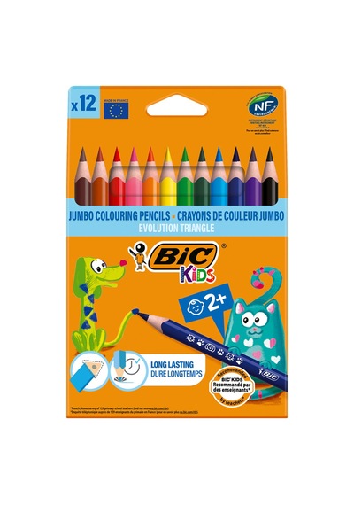 Bic Üçgen Jumbo Kuru Boya 12'li - 8 Adet Tarı Çok Renkli