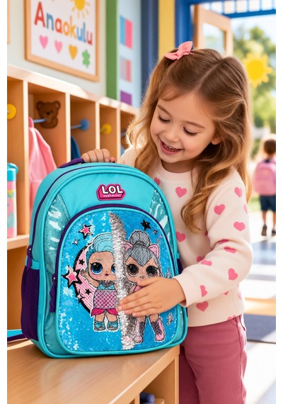 Anaokulu Sırt Çantası Lol Pullu Değişen Ön Yüz Çocuk Çantası 33x23x13 Cm Çok Renkli