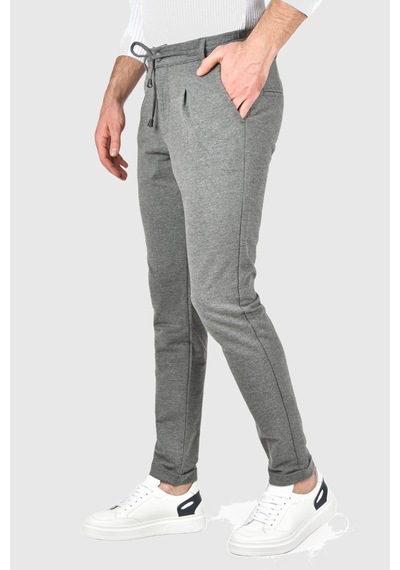 Deepsea Erkek Gri Beli Lastikli Slim Fit Likralı Duble Paça Penye Spor Pantolon 2502385 Gri