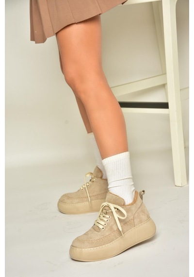Fox Shoes T811845302 Bej Süet Kalın Tabanlı Kadın Ayakkabı Bej-süet Bej
