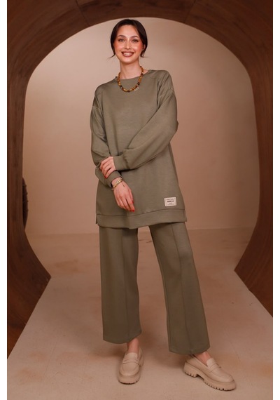 Balenbi Kadın Oysh Modal Kumaş Oversize 80 Cm Tunik Bol Paça Pantolon Tesettür Takım 1228 Haki Balenbi Kadın Oysh Modal Kumaş Oversize 80 Cm Tunik Bol Paça Pantolon Tesettür Takım 1228 Haki