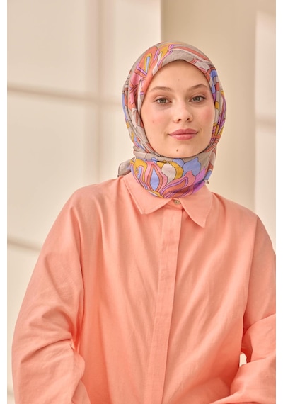 Silk Home Olinda İpek Eşarp 47003-31 Gri, Pembe, Somon, Mavi Lila, Sarı