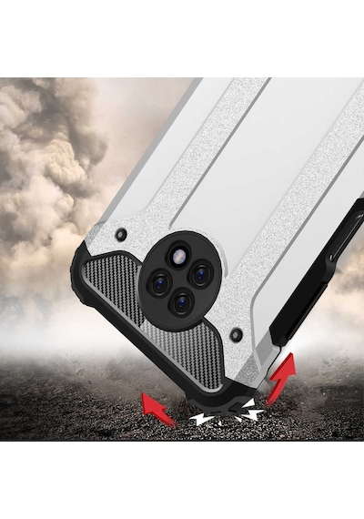 Noktaks - Xiaomi Uyumlu Xiaomi Redmi Note 9 5g - Kılıf Çift Katman Zırh Tank Crash Military Kapak - Gri
