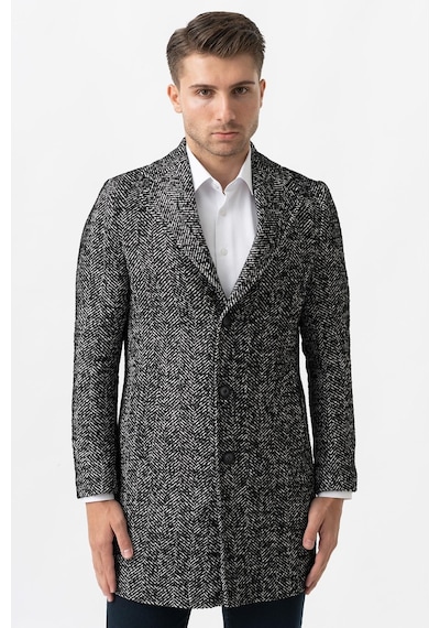 White Stone Arezzo 4025 Ceket Yaka Pamuklu Slim Fit Kaban Siyah-Siyah