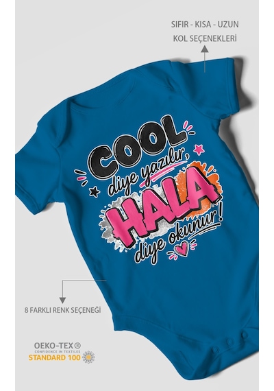 Morivokids Cool Diye Yazılır Hala Diye Okunur Kısa Kollu Bebek Body %100 Pamuk Koyu Mavi