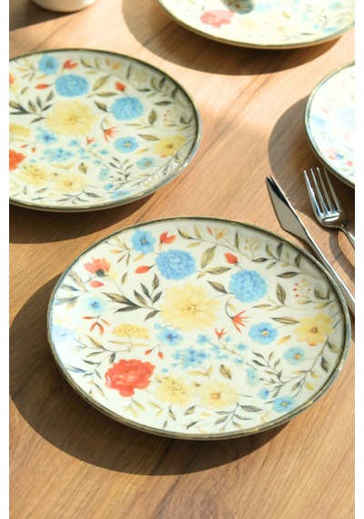 Tabak Evi Porselen Fiori Tuval Pasta Tabağı 20cm 4 Kişilik 4 Parça Tvl4ptprs1212 Çok Renkli