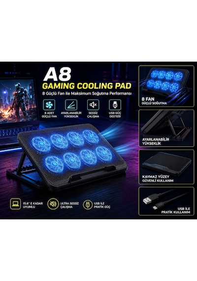 Asus Vivobook Go 15.6'' Uyumlu 8 Fanlı Notebook Soğutucu Standı