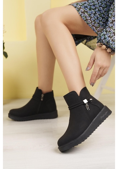 Nesil Shoes Dvm 1001 Siyah Capi Kadın Fermuarlı Kışlık Bot SİYAH CAPİTAL