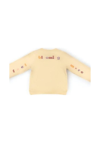 Kız Çocuk Çiçek Desenli Pamuklu Sweatshirt-14280 Bej