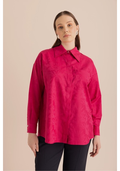 Aker Jakar Desenli Cotton Gömlek Fuşya Fuşya
