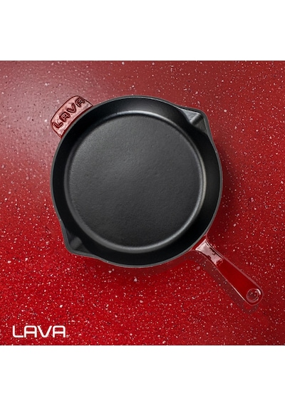 Lava Döküm Yuvarlak Kızartma Tavası Döküm Demir Yekpare Saplı. Çap Ø 28cm-bordo Bordo