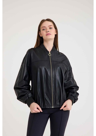 Oversize Bayan Deri Ceket Vb-5 Bk-2785 - 24038 Siyah