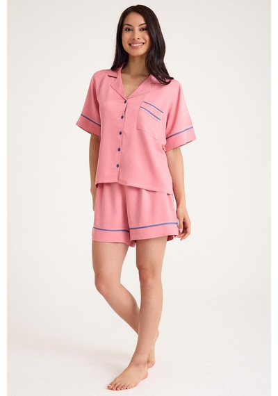 Amarelle Dream Pembe Viskon Kısa Kollu Şortlu Önden Düğmeli Pijama Takım Pembe