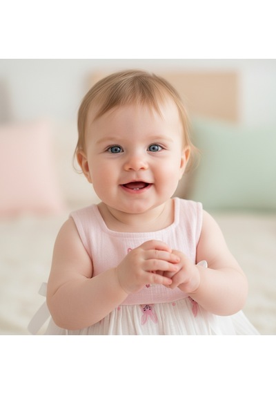 Ürünya Kız Bebek Çocuk Sıfır Kollu Askılı Nakışlı Elbise Pembe