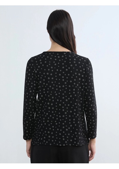 LC Waikiki Lcw Grace Siyah Bisiklet Yaka Desenli Bluz Black Prınted 1