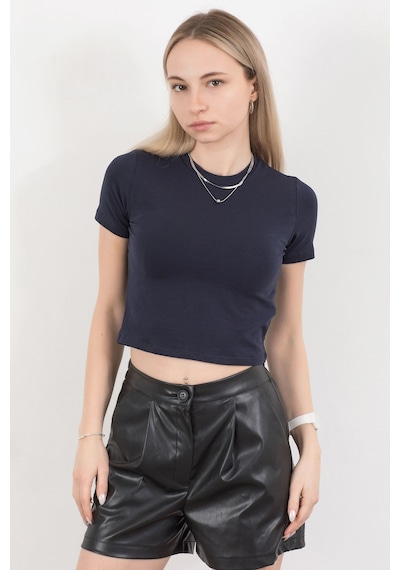 Giysa Kadın Bisiklet Yaka Pamuklu Basic T-shirt Lacivert Ms0000102 Lacivert