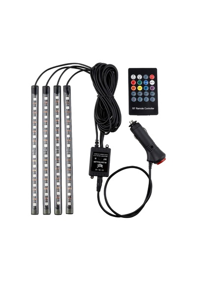 Araba Led Şerit Işığı, 4adet 36 Led Dc 12v Çok Renkli Müzik Araba İç Aydınlatması Ses Aktif Fonksiyonlu Ve Ka