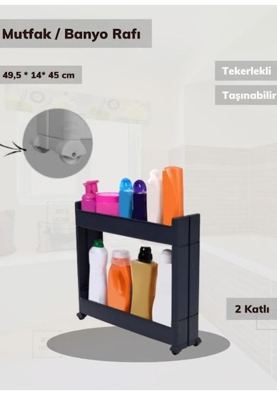 Slim Organizer 2 Katlı Plastik Banyo / Mutfak Düzenleyici Raf Antrasit 49,5 14 45 Cm Antrasit