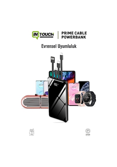 Intouch 10.000 mAh Prime Dijital Göstergeli Dahili Çoklu Kablolu