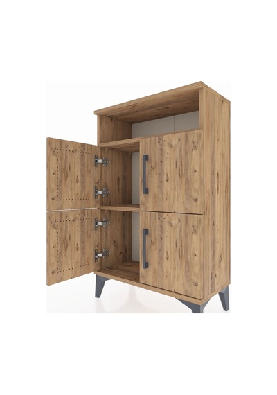Arges Komodin Tek Raflı 4 Kapaklı 60x30x96 Çam-çam Çam