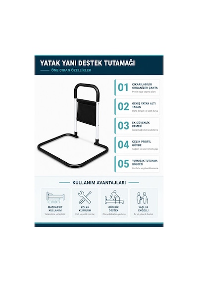 Yaşlı Ve Hastalar İçin Yatak Destek Bariyeri - Yataktan Kalkma Ve Doğrulma Aparatı - Yaşlı Ve Hasta