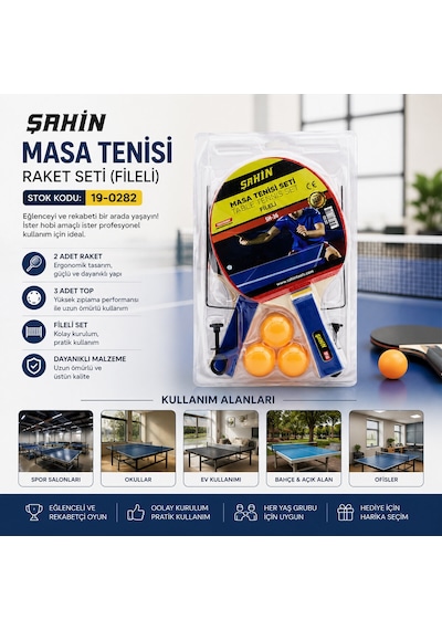 Masa Tenisi Fileli Pinpon Raket Seti 2pcs Raket - 3pcs Top - 1pcs File - Ayak