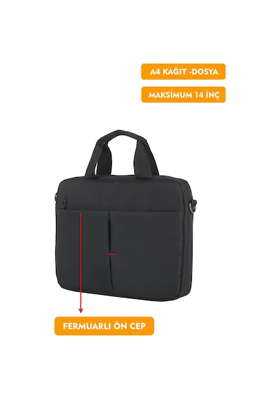 13,3 - 14 İnç Laptop Evrak Çantası Tablet A4 Kağıt Ve Dosya Uyumlu Darbe Emici Koruma Omuz Askılı Siyah