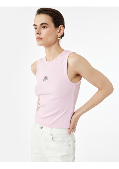 Koton Slim Fit Pamuklu Kedi Nakış Detaylı Bisiklet Yaka Atlet Pembe 5sak10744ek Gül