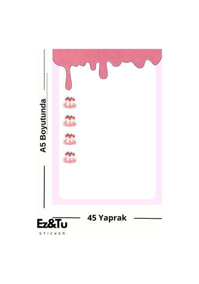 Pembe Puding Temalı A5 Not Defteri 45 Yaprak Şirin Tatlı Serisi Çok Renkli