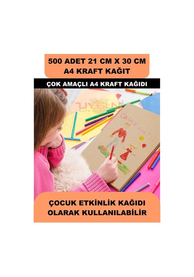500 Adet A4 Kraft Kağıt 21x30 100 Gr. Yazıcı Uyumlu, Vintage Resim Kağıdı, Çocuk Etkinlik Kağıdı
