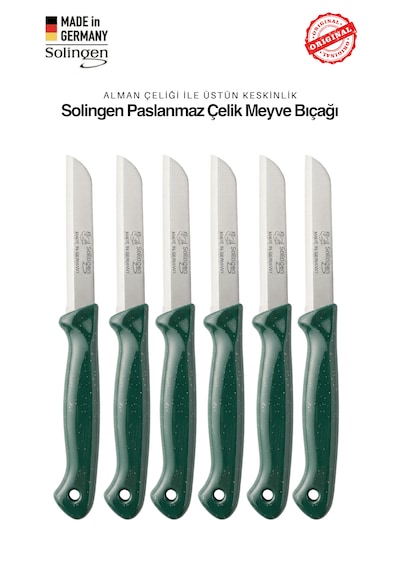 Solingen Profesyonel Yeşil Meyve Bıçağı Ultra Keskin Paslanmaz Çelik Mutfak Bıçağı - 6'lı Set Koyu Yeşil