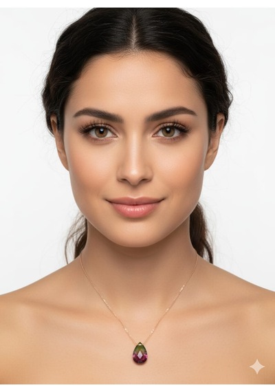 925 Ayar Papatya Silver Gökkuşağı His Taşı Kolye.rose.gold.rodaj Gümüş