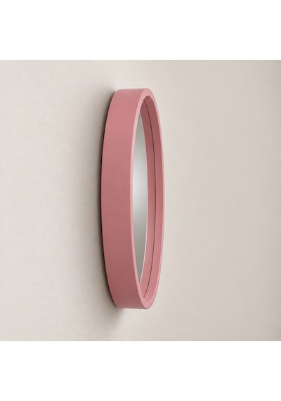 Dekoratif Duvar Aynası Yuvarlak Çerçeveli 60cm Pembe Şifonyer Ve Makyaj Masası Üstü